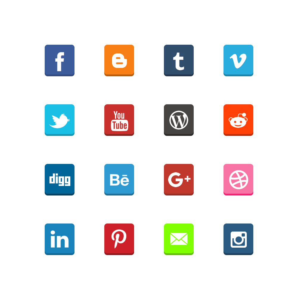 Free Flat 3D Social Buttons